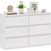 Cómoda Dormitorio con 6 Cajones Cajonera para Salón Oficina Estilo Moderno 112x34x75 cm Blanco Brillo