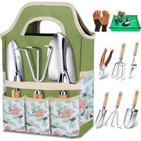 Ensemble Robuste d'Outils de Jardinage, Set de 9 Pièces d'Outils de Jardinage, Set de Jardinage en Acier Inoxydable, Set Cadeau Inoxydable avec Sac de Rangement Robuste, Poignée Ergonomique