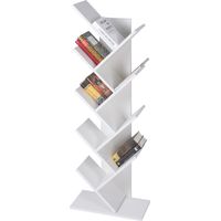 ML DESIGN Libreria con 8 Livelli a Forma di Albero in Legno 50 x 25 x 140 cm Bianco Robusto e Resistente ai Graffi Scaffale da Pavimento per Libri Mensola a Piantana per Soggiorno Ufficio Studio