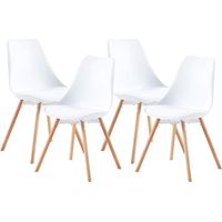 H.J WeDoo Lot de 4 chaises de Salle à Manger rembourrées avec Pieds en Bois de hêtre Massif pour Salle à Manger, Salon, Chambre à Coucher, Cuisine, Blanc