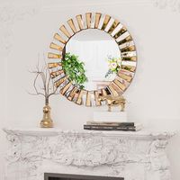 Dekorativer Wandspiegel rund 60×60cm, Luxus Gold Kunst Spiegel für Wohnzimmer Schlafzimmer Badezimmer Wanddekoration