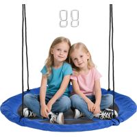 Balançoire nid d'oiseau Ronde balançoire Panier Ø 110 cm 4 Anneaux Inclus métal époxy Oxford Haute densité Bleu-Bleu