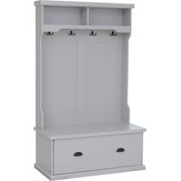 Panca guardaroba appendiabiti HHG-671, da ingresso con scarpiera, 4 ganci, legno melamina, 163x100x47 cm, grigio chiaro