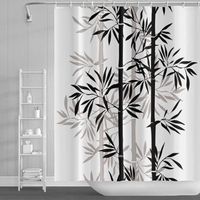 150x180cm Bambou Feuilles Rideau de Douche Noire Blanc Abstrait Bambou Plante Rideau de Bain Peinture à l'encre Rideau de Baignoire pour Enfants Salle Bains Polyester avec Crochets