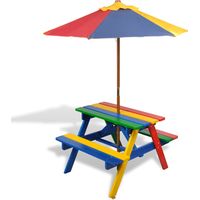 Vidaxl – Table et bancs de pique-nique en bois sapin avec parasol 120 cm – Mobilier de jardin pour enfants – Capacité 60 kg