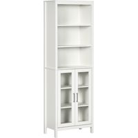 Colonne de salle de bain avec 2 portes vitrées et 3 étagères, meuble d'appoint de style moderne, 53 x 30 x 162 cm, blanc