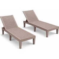 Set 2 Lettini Prendisole Con Schienale Regolabile 5 Posizioni In Polipropilene Effetto Legno Sdraio Per Piscina Giardino Terrazza Spa Design Moderno 190 x 57.5 x 29 Cm Marrone