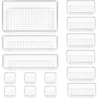 Vtopmart Lot de 15 organisateurs de tiroir - 4 tailles - Rangement en plastique transparent - Idéal pour la salle de bain, la