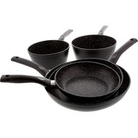Pradel Excellence, P0002063/55005Mn, Set di 3 padelle 20,24,28 cm + 2 pentole da 18,20 cm, in pietra esterna, colore nero, forma rotonda