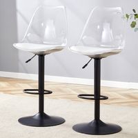 2 Barhocker Transparent, transluzente Rückenlehne, PU Weiß, 360° drehbar, höhenverstellbar LINHOO