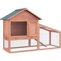 Jaula para conejos dos niveles madera con techo puerta ventana bandeja extraíble lavable 144x64.5x100cm