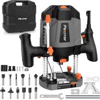 Affleureuse Défonceuse a Bois 1200W, Fexrror Affleureuse avec 30000 RPM, 7 Vitesses, Set de 12 Fraises, Port de Poussière, Support de Eail Parallèle, Réglage de la Profondeur de Fraisage
