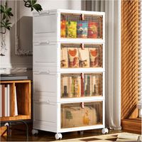Lot de 4 Boite de Rangement 28L avec Roulettes et Portes, Caisse Plastique Pliable pour Maison