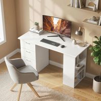 Bureau blanc 120x50 cm avec tiroirs et étagères de rangement, table de travail compacte pour petit espace, chambre