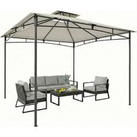 Pavillon 3x3m Wasserabweisend Stabil Winterfest Gartenpavillon mit zurückziehbar Obenrahmen Doppeldach Cremeweiß