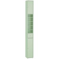 SoBuy Bad-Schrank 20 cm - Schmale Regaltruhe mit Schublade und verstellbaren Ablagen - Kompakter Badschrank für WC, kleine Räume - Grün, MDF, 20x20x180cm, BZR34-II-GR