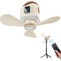 Ventilateur de Plafond Portable Rechargeable 7200mAh 24cm avec Veilleuse LED et Télécommande Jaune