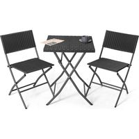 Avestar Ensemble Bistro 3 Pièces, Ensemble Table Chaise Pliantes de Jardin 2 Personnes, en Rotin PP Résistant aux Intempéries, Noir