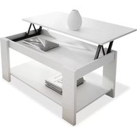 Mesa centro elevable New Belen acabado blanco wax, 50cm(alto) 100cm(ancho) 55cm(largo)