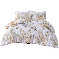 Set Housse de Couette 220x240 cm 2 Personnes et 2 x Taies d'oreiller 50x75 cm 100% Microfibre Parure de Linge de Lit Motif Feuilles Tropicales Dorées Botanique avec Fermeture Éclair, Or Blanc