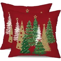 45×45cm-Housses de coussin de Noël 45 x 45 cm, lot de 2 coussins décoratifs rouges motif sapin de Noël, housses de coussin pour ca,z
