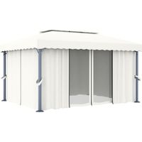 Tonnelle avec rideau 4x3 m Blanc crème Aluminium