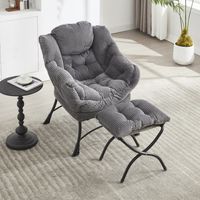 Fauteuil à Oreilles avec Repose-pieds, Fauteuil de Détente avec Pouf, Fauteuil relax avec accoudoirs et poche latérale — Fauteuil de lecture pour salon,gris