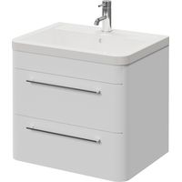Oslo Gloss White 600mm Wall Mounted 2 Drawer Vanity Unit with Anya Basin - 600mm - Chrome 320mm Handle