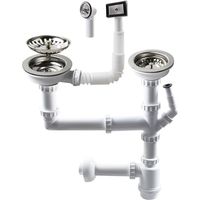 Siphon double de 114 mm pour évier avec raccord pour lave-vaisselle, siphon, siphon double pour évier, adapté pour évier avec une ouverture de 84-90 mm Z7052C006
