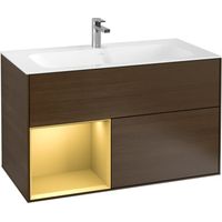 V&B Waschtischunterschrank Wandbeleuchtung Finion 99,6x59,1cm, Reg li gol m, Walnut veneer