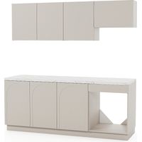 Cuisine complète - Avec plan de travail 200 cm - Beige et effet marbre blanc - NALYRA