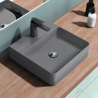 doporro® lavamanos de cerámica 42x42x12cm lavabo antracita mate con orificio para grifería Mei201-420