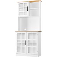 Homevive Alacena de Cocina Mueble Buffet Armario de Cocina Aparador de Almacenaje con Puertas de Vidrio, Estantes Ajustables 80 × 37 × 183 cm