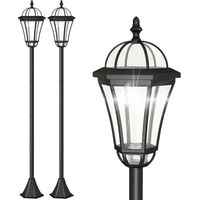 2 lampadaires sur pied solaires d'extérieur jardin avec 2 lampes LED blanc 6000K IP44 Ø18,5 x 129H cm noir