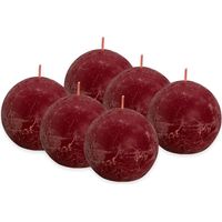 Bolsius Rustik - Candela sferica - colore rosso bordeaux - set da 6 pezzi - lunghezza 25 ore - non profumata - guardia naturale delle piante - senza olio di palma - 7,6 cm