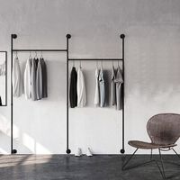 UNHO Armario Abierto para Ropería Perchero de Pared de Tubo Ajustable de Estilo Industrial, 205 x 26 x 190 xm, Negro