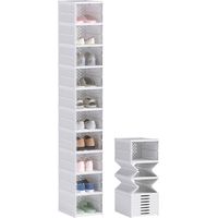 10-stufiges Schuhregal, Schuhschrank, faltbar, belüftete Rückseite, Kunststoff, Weiß
