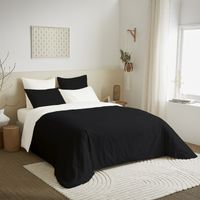 Pack complet 6 pièces Noir/Blanc réversible housse de couette pour lit 160 x 200 cm - Blanc -