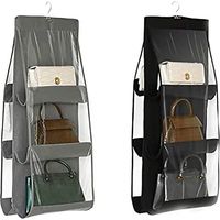 Hanging Handbag Organizer, 2 Pieces, 6 Dustproof Pockets, Storage Bag for Wardrobe, Closet, Space-Saving Organizer System, Washable (Black+Grey)