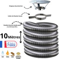 Edilinox – Kit complet de fumisterie tubage flexible double peau inox 80mm – Longueur 10 mètres – Inclus collier et chapeau réglable D80