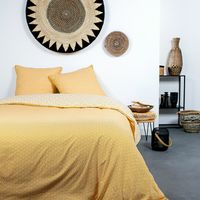 Parure de lit double "Sunshine" en coton imprimé soleil - Jaune - 220 x 240 cm - Livraison gratuite