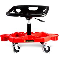 Chaise de garagiste, Tabouret Kraft Muller, pivotant sur roulettes, supports de rangements pour bidons, outils, Charg Max. 150Kg