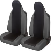 Lupex shop - Coppia coprisedili anteriori universali per Aygo, Made In Italy, tessuto policotone, poggiatesta integrato, Senza logo, Nero\Grigio Scuro