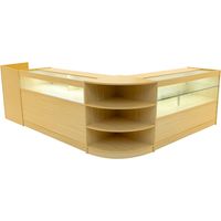 Set Mostradores Comerciales "EUROPA" Arce LM60 + B1500 + C1500 + TB60 MDF y vidrio templado Estantes y puertas corredizas con cerradura Fácil Montaje Mostrador Recepción Expositor Comercial Mesa