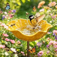 Vogeltränke Blume aus Metall,Handgefertigter Gartenstecker,Winterfeste Vogeltränke & Insektentränke,Bienentränke für Garten und Terrasse,Gelb,1er-Pack