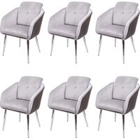 Lot de 6 chaises de salle à manger HHG-555, chaise de cuisine rembourrée, similicuir velours avec accoudoirs MVG-certifié, gris