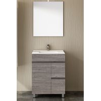 Ensemble de salle de bain Isquia 2 tiroirs et deux portes – 7 couleurs différentes – 15 dimensions – Meuble, lavabo et miroir – Chêne Smoky 50x40Cm