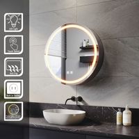 ELEGANT Round Bathroom LED Mirror Cabinet with Shaver Socket Demister 3 Lighting Modes 600x600mm Bathrrom Wall Cabinet