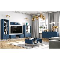 Wohnwand dunkelblau MONTPELLIER-131, modern, 6-teilig mit Couchtisch