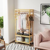 Unho – Porte-manteau en bambou sur pied naturel à roulettes 169x80x41cm – Design 3 en 1 – Capacité de charge 30kg – Déplacement facile avec roulettes